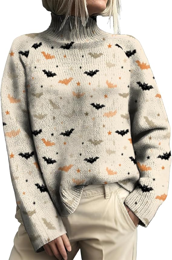 Womens Turtleneck Sweater Western Knitted Pullover Business Casual Fall Sweater Pullover Trendy Vacation Clothes